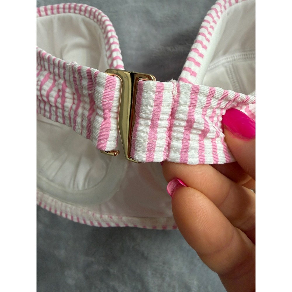 Kate Spade Pink White Seersucker Stripe Underwire Balconette Bikini Top Sz XL - Picture 9 of 9